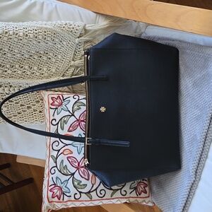 Tory Burch Emerson Large Tote Shoulder Bag Double Zip Black